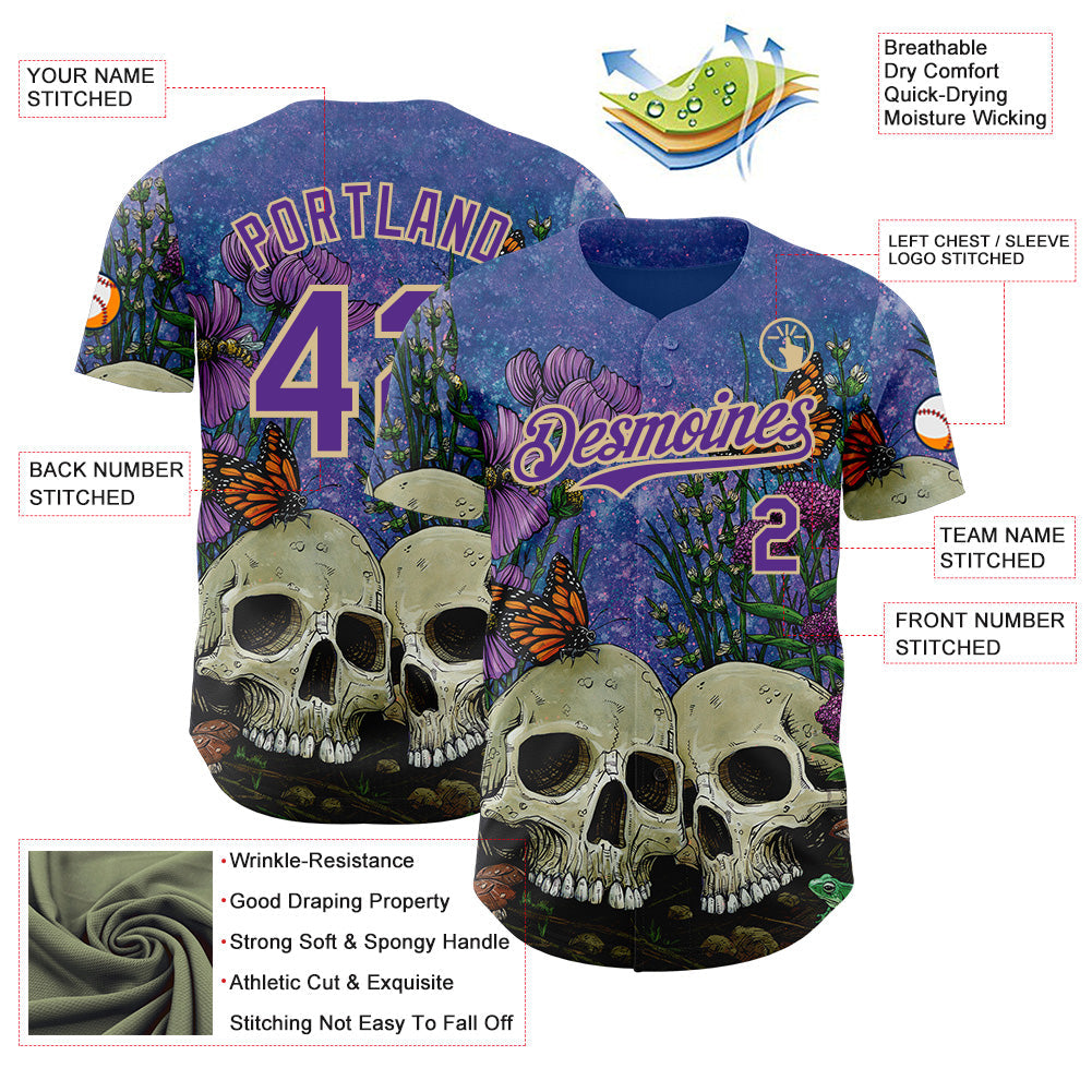 Custom Purple-Vegas Gold David Lozeau Together Forever Authentic Baseball Jersey baseball jersey product view 3
