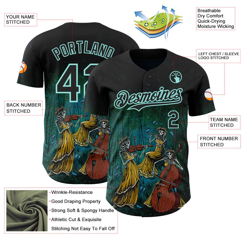 Custom Black-Ice Blue David Lozeau The Three Authentic Baseball Jersey baseball jersey product view 3