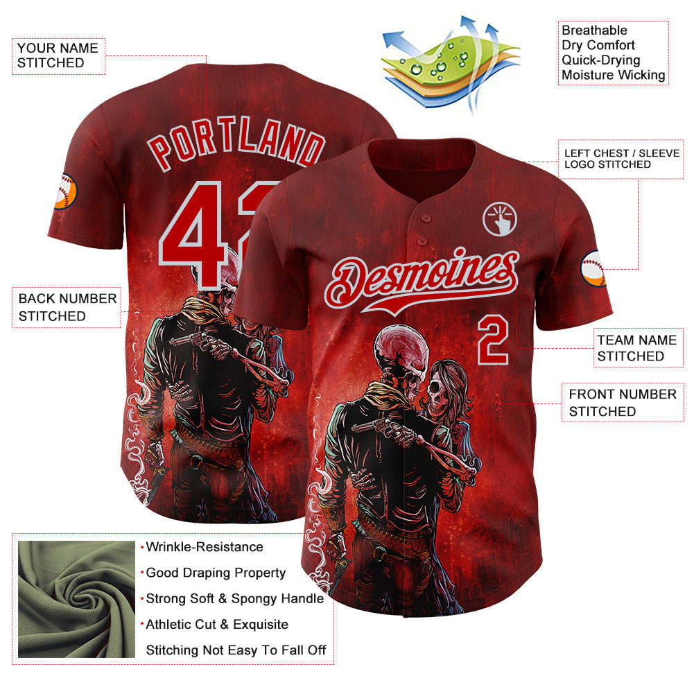 Custom Red-Silver David Lozeau Love Trust And A Revolver Authentic Baseball Jersey baseball jersey product view 3