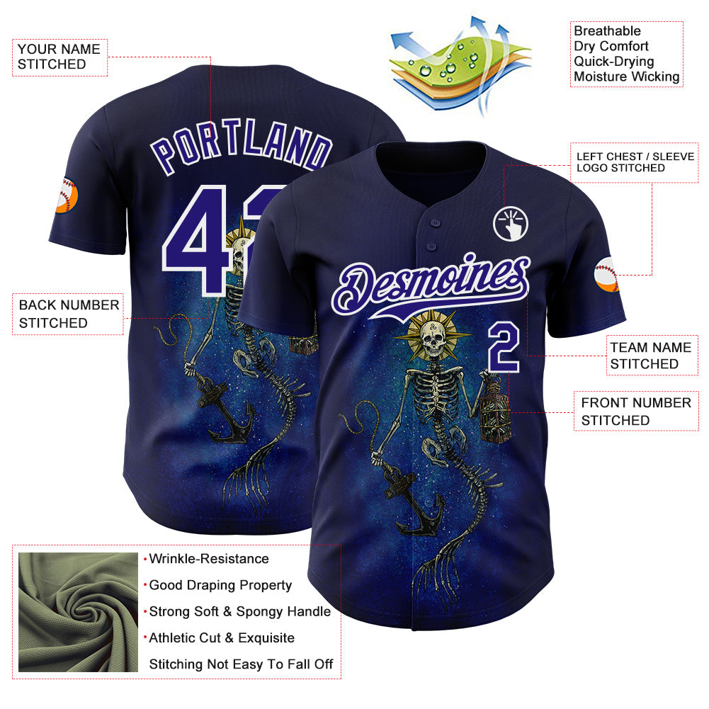 Custom Blue Dark Purple-White David Lozeau Lighting The Way Authentic Baseball Jersey baseball jersey product view 3