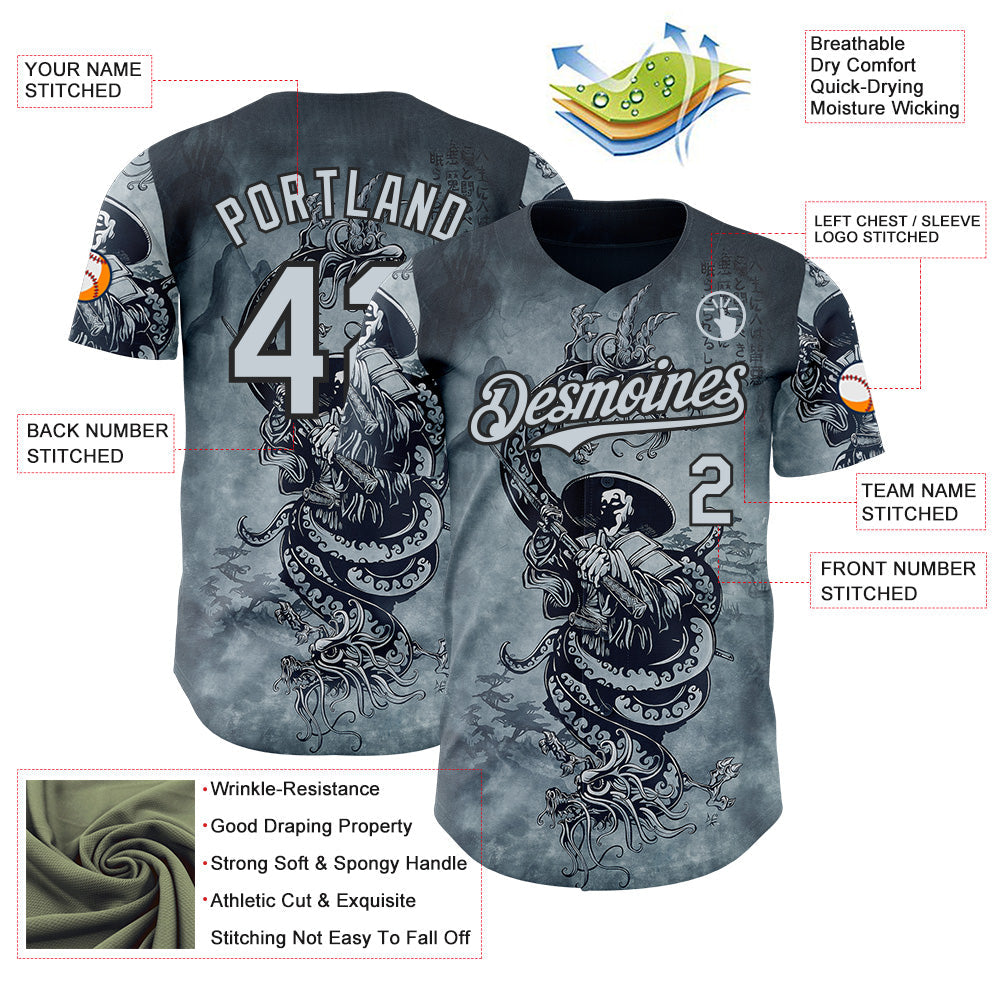 Custom Silver Silver-Black David Lozeau In Death The Demon Sleeps Authentic Baseball Jersey baseball jersey product view 3