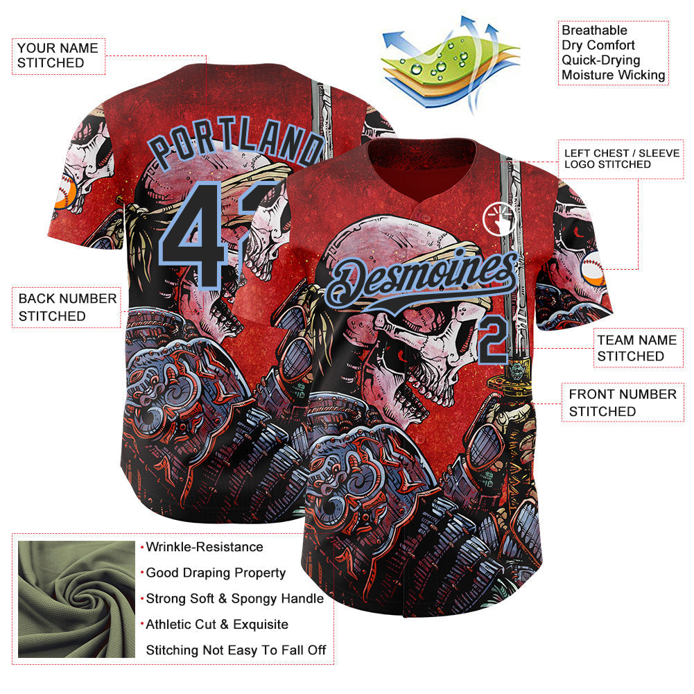 Custom Red Black-Light Blue David Lozeau Honor Authentic Baseball Jersey baseball jersey product view 3