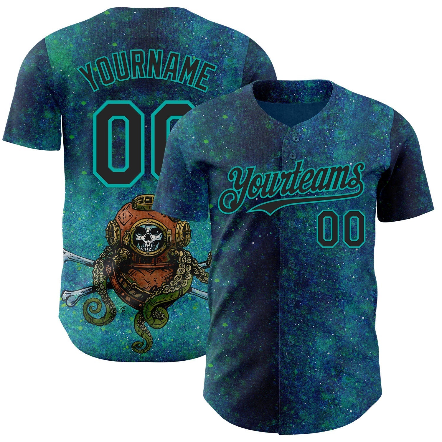 Custom Blue Black-Aqua David Lozeau Diver Down Authentic Baseball Jersey baseball jersey product view 1