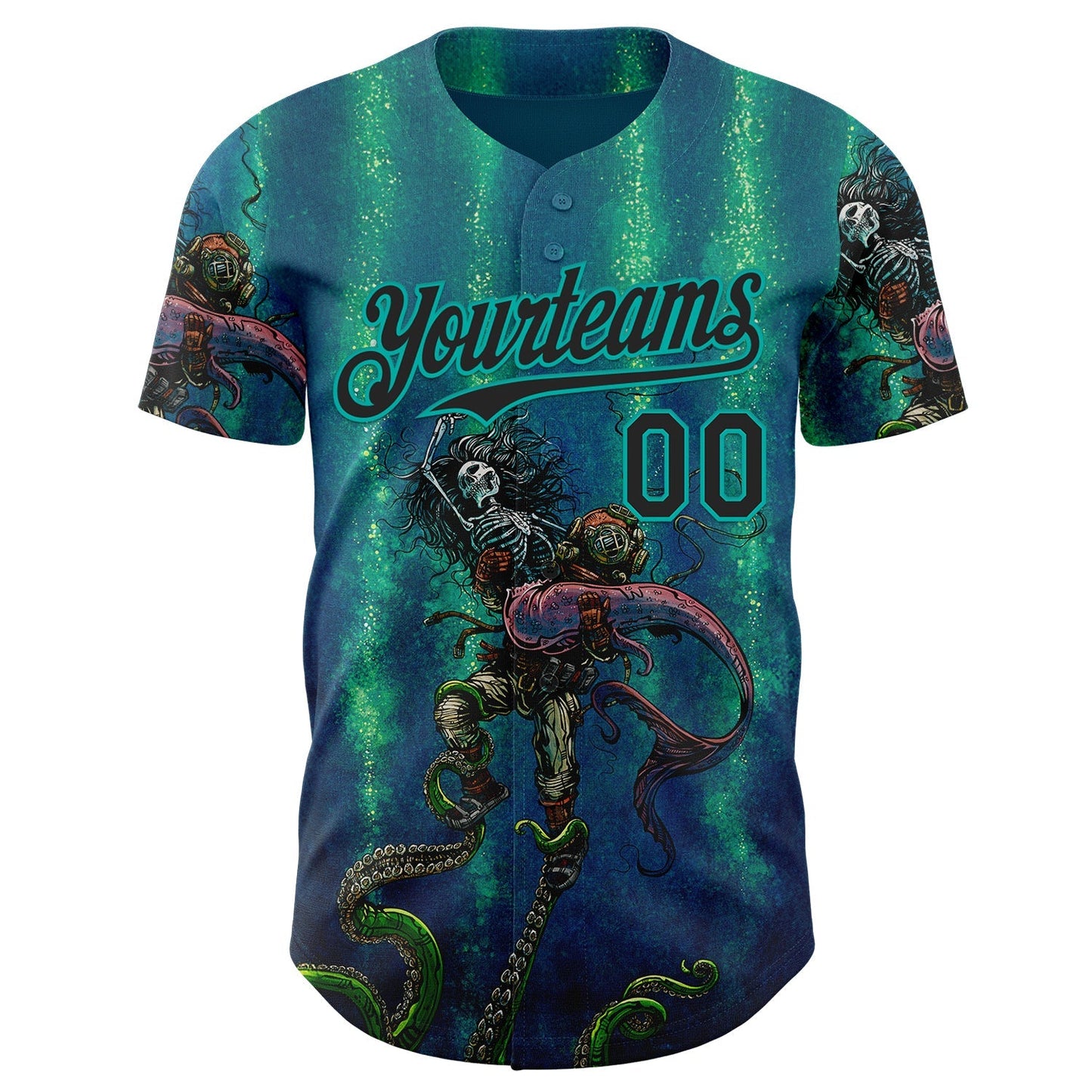 Custom Blue Black Green-Aqua David Lozeau Catch Or Release Authentic Baseball Jersey baseball jersey product view 2