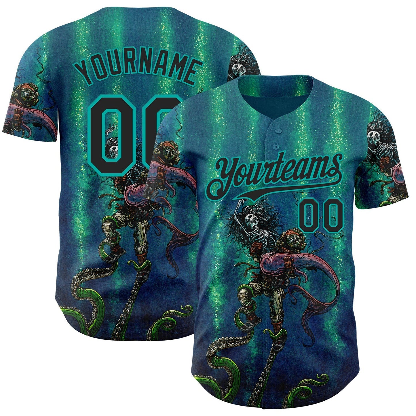 Custom Blue Black Green-Aqua David Lozeau Catch Or Release Authentic Baseball Jersey baseball jersey product view 1
