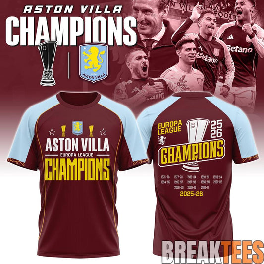Aston Villa Europa League Champions 2025-26 Shirt Unisex T-shirt, Sweatshirt, Hoodie, Long Sleeve Tee - T-Shirt, Sweatshirt, Hoodie