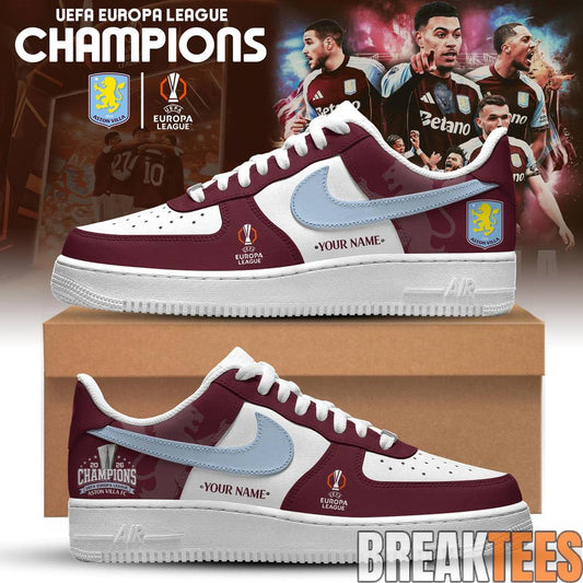 Aston Villa Europa League Champions 2026 Custom Air Force 1 Shoes Unisex T-shirt, Sweatshirt, Hoodie, Long Sleeve Tee - T-Shirt, Sweatshirt, Hoodie
