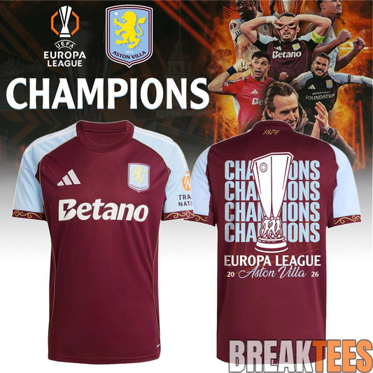 Aston Villa Europa League Champions 2026 Limited Edition Jersey Unisex T-shirt, Sweatshirt, Hoodie, Long Sleeve Tee - T-Shirt, Sweatshirt, Hoodie