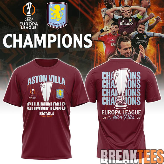 Aston Villa Europa League Champions 2026 Shirt Unisex T-shirt, Sweatshirt, Hoodie, Long Sleeve Tee - T-Shirt, Sweatshirt, Hoodie