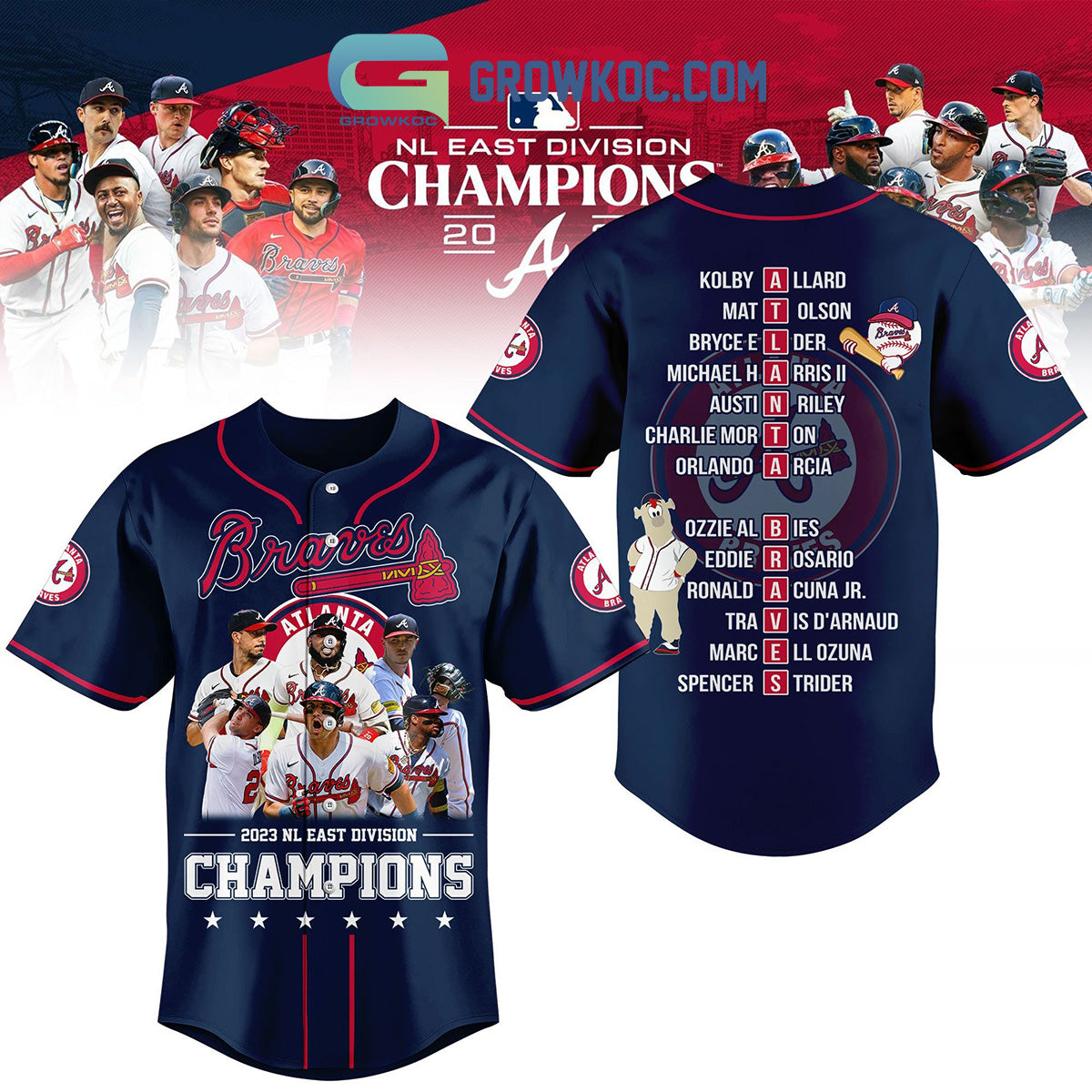 Atlanta Braves 2023 NL East Division Champions Baseball Jersey baseball jersey product view 1