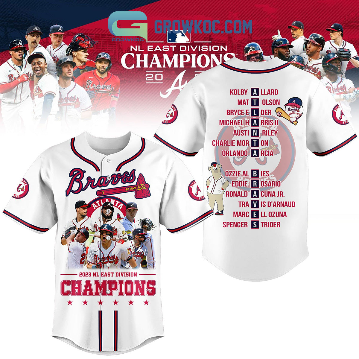 Atlanta Braves 2023 NL East Division Champions Baseball Jersey baseball jersey product view 2