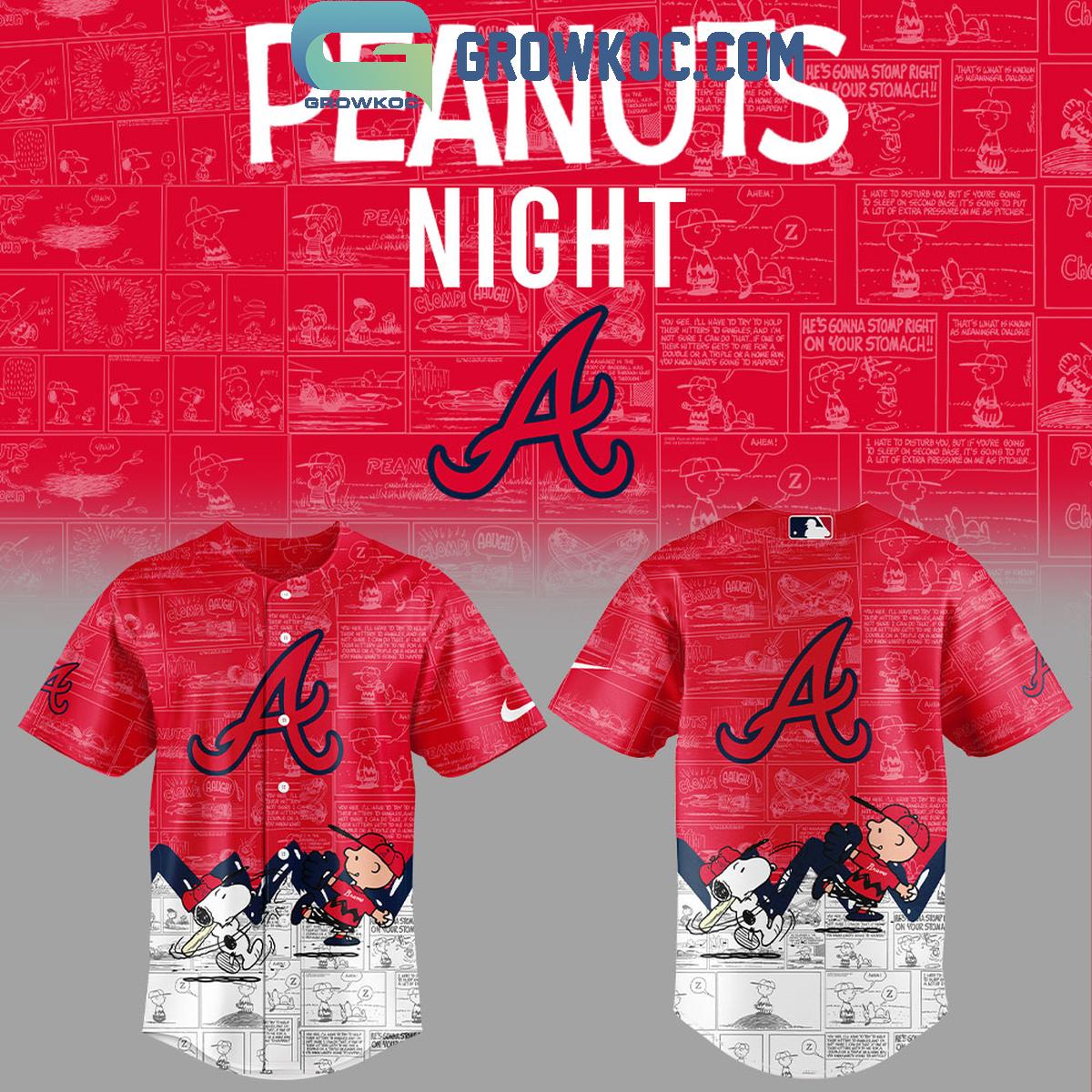 Atlanta Braves 75th Anniversary Peanuts Baseball Jersey baseball jersey product view 1