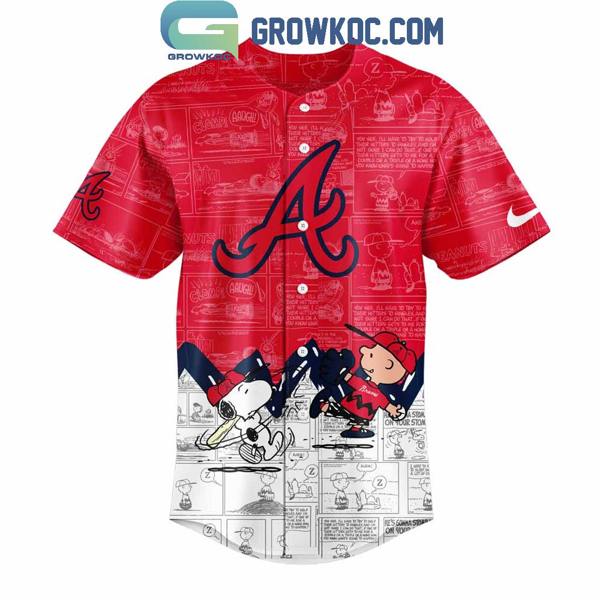 Atlanta Braves 75th Anniversary Peanuts Baseball Jersey baseball jersey product view 2