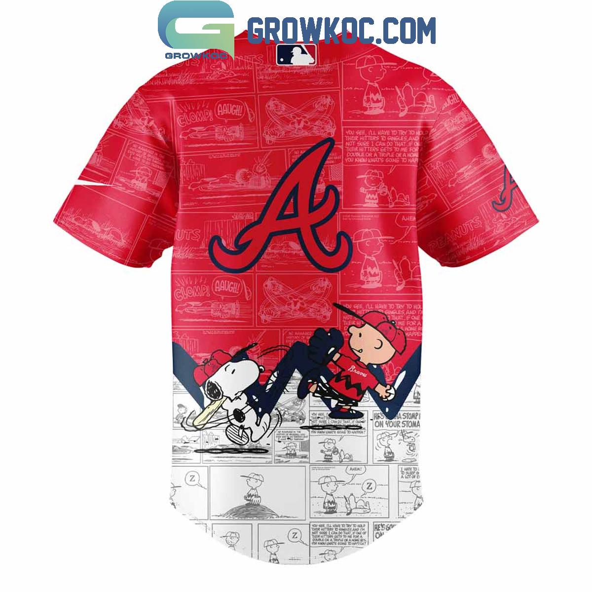 Atlanta Braves 75th Anniversary Peanuts Baseball Jersey baseball jersey product view 3