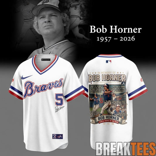 Atlanta Braves Bob Horner Memories of The Legend 2026 Baseball Jersey Unisex T-shirt, Sweatshirt, Hoodie, Long Sleeve Tee - T-Shirt, Sweatshirt, Hoodie