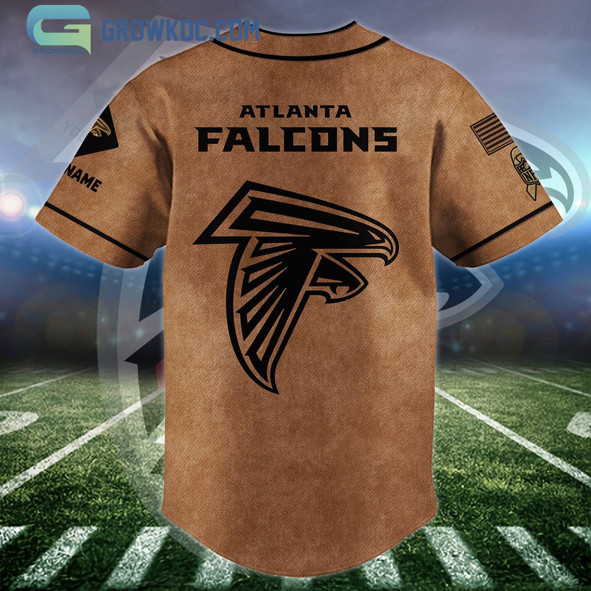 Atlanta Falcons Brown American Flag Personalized Baseball Jersey baseball jersey product view 2