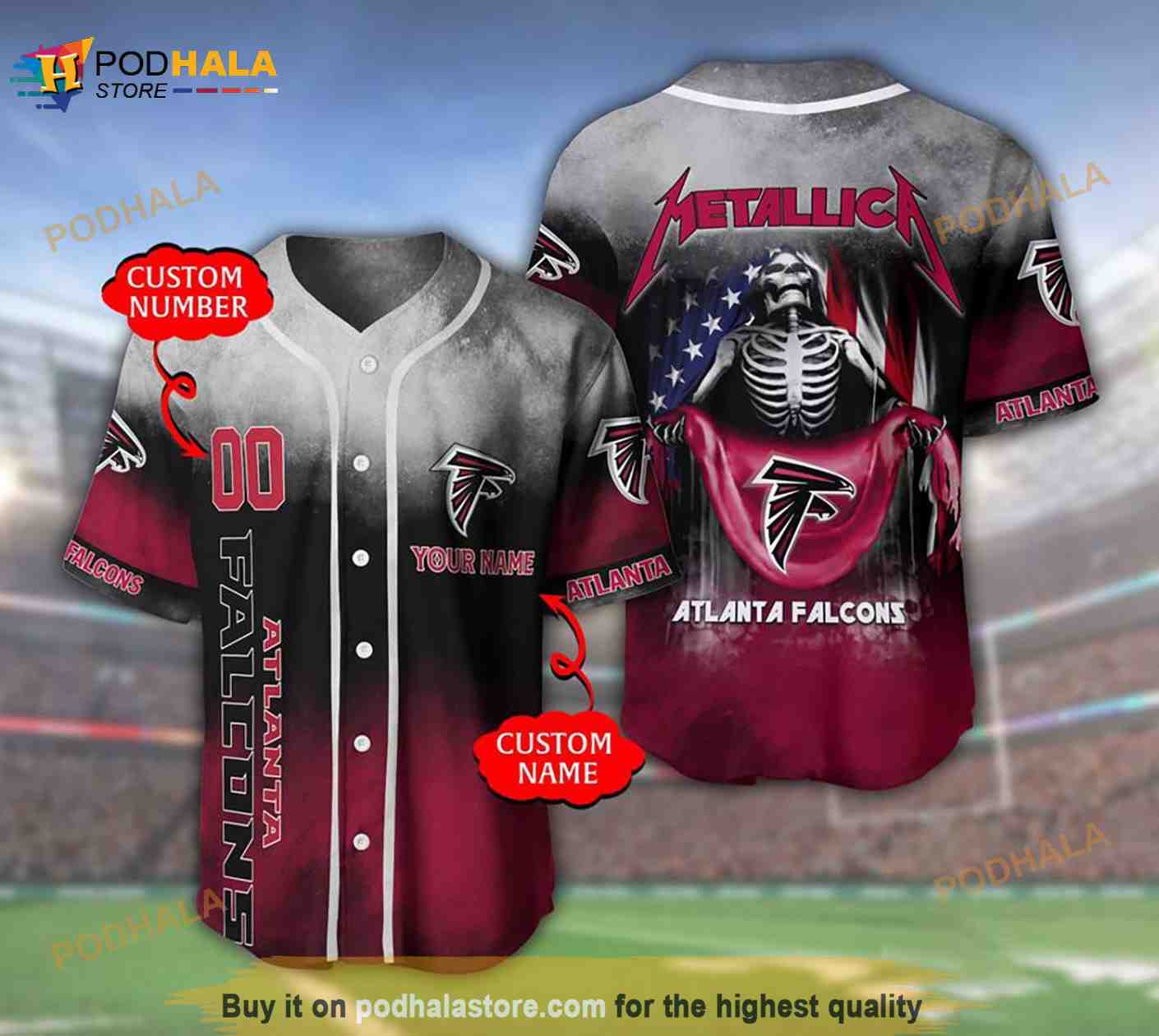 Atlanta Falcons Custom Name Number Metallica 3D Baseball Jersey baseball jersey product view 1