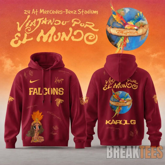 Atlanta Falcons x Karol G Viajando Por El Mundo 2026 Hoodie Unisex T-shirt, Sweatshirt, Hoodie, Long Sleeve Tee - T-Shirt, Sweatshirt, Hoodie