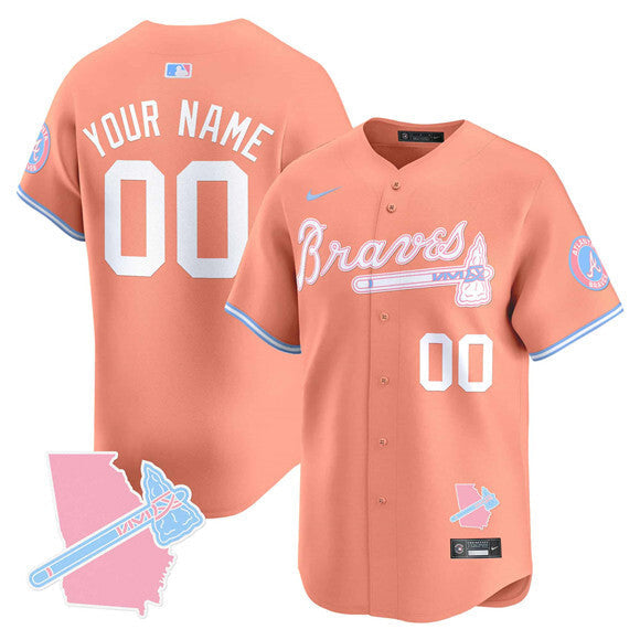 Atlanta Braves Active Player Custom Peach Bubblegum Pink Vapor Premier Baseball Jersey baseball jersey product view 1
