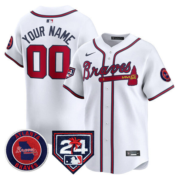 Atlanta Braves Active Player Custom White 2024 Spring Training Patch Limited Baseball Jersey baseball jersey product view 1