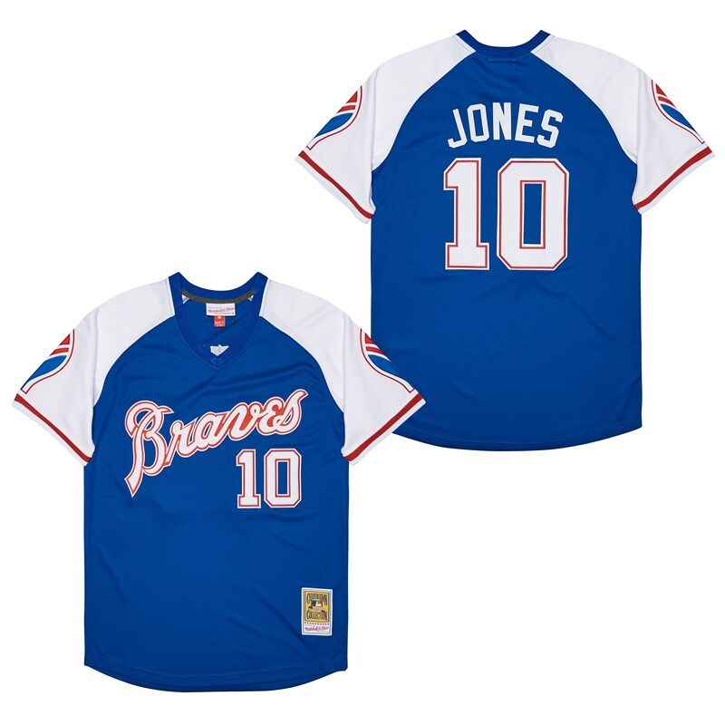 Atlanta Braves #10 Chipper Jones Warriors 10 Blue Pullover Retro Baseball Jersey baseball jersey product view 1