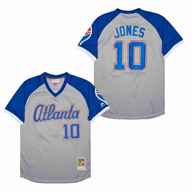 Atlanta Braves #10 Chipper Jones Warriors 10 Gray Retro Baseball Jersey baseball jersey product view 1