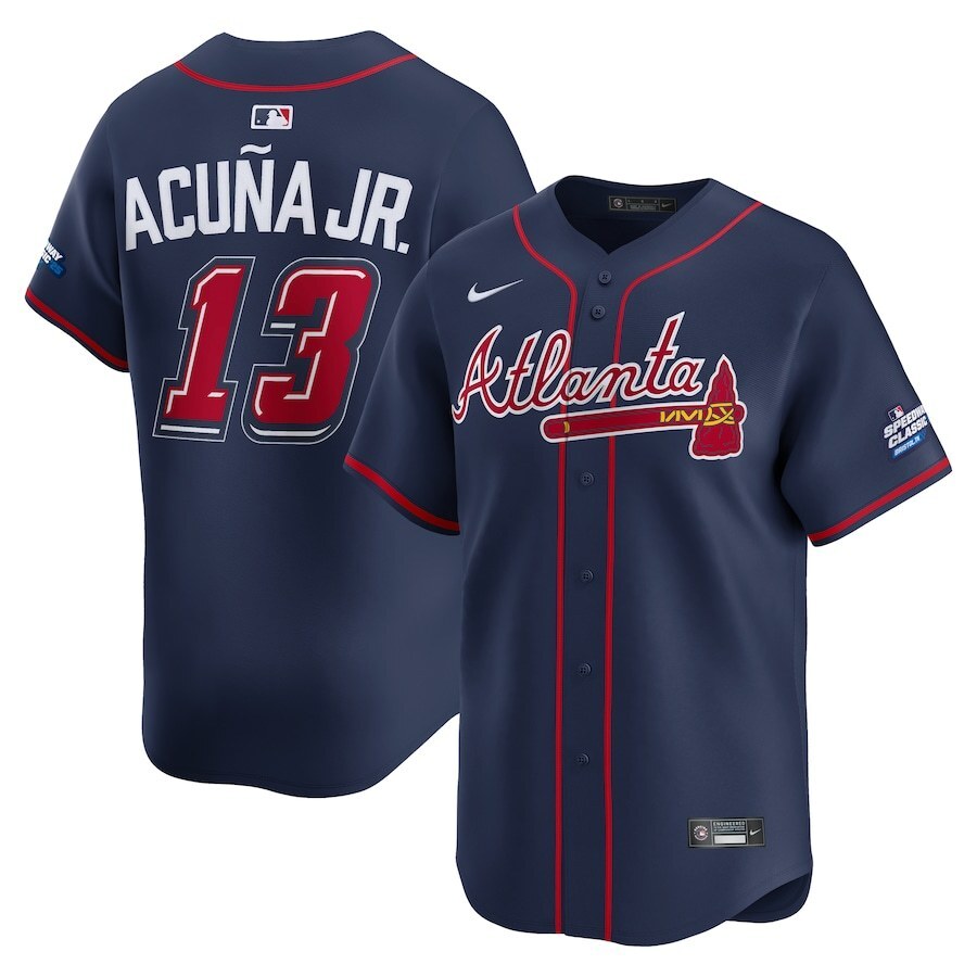 Atlanta Braves #13 Ronald Acuna Jr. 2025 MLB Speedway Classic Alternate Limited Player Jersey - Navy baseball jersey product view 1