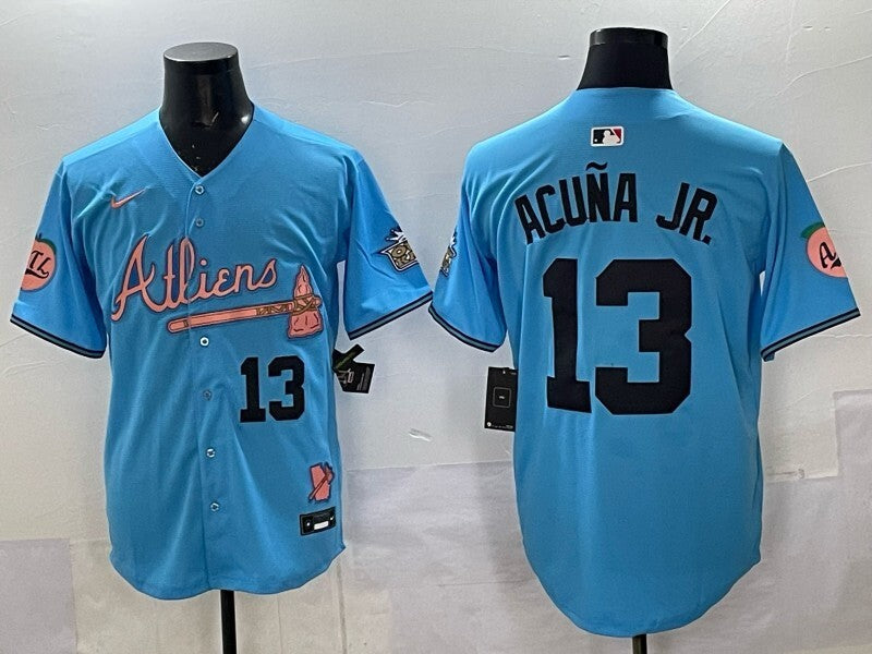 Atlanta Braves #13 Ronald Acuna Jr. Warriors 5 Collaboration Style 2 Baseball Jersey baseball jersey product view 1