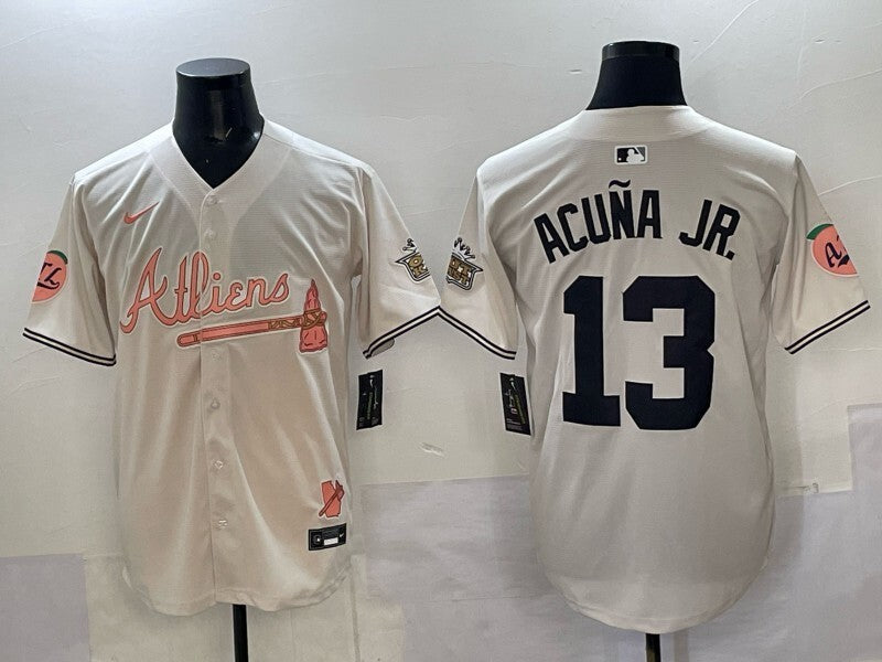 Atlanta Braves #13 Ronald Acuna Jr. Warriors 5 Collaboration Style 4 Baseball Jersey baseball jersey product view 1