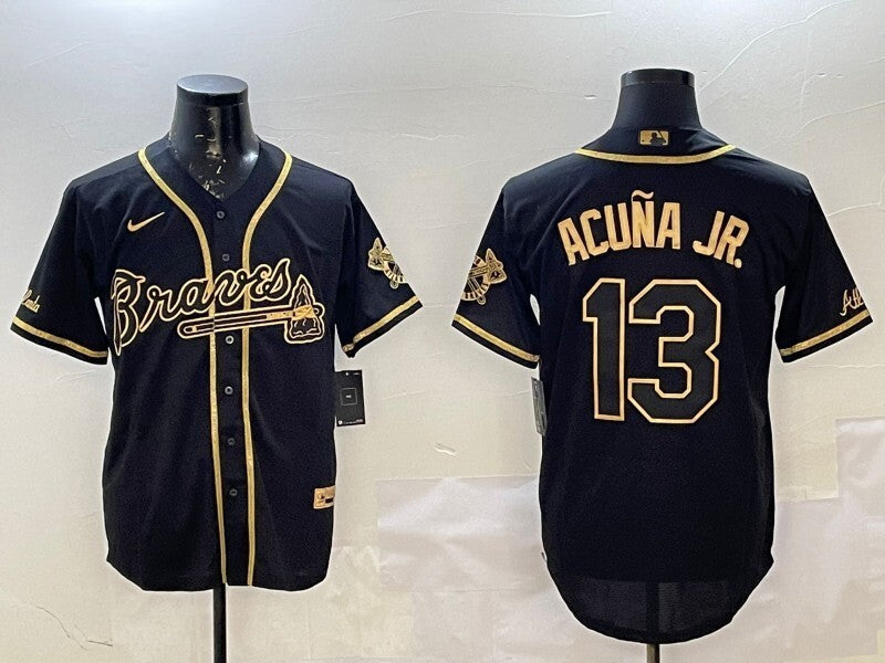 Atlanta Braves #13 Ronald Acuna Jr. Warriors Gold Text Style 2 Baseball Jersey baseball jersey product view 1