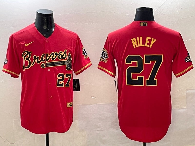 Atlanta Braves #27 Austin Riley Warriors Gold Text Style 2 Baseball Jersey baseball jersey product view 1