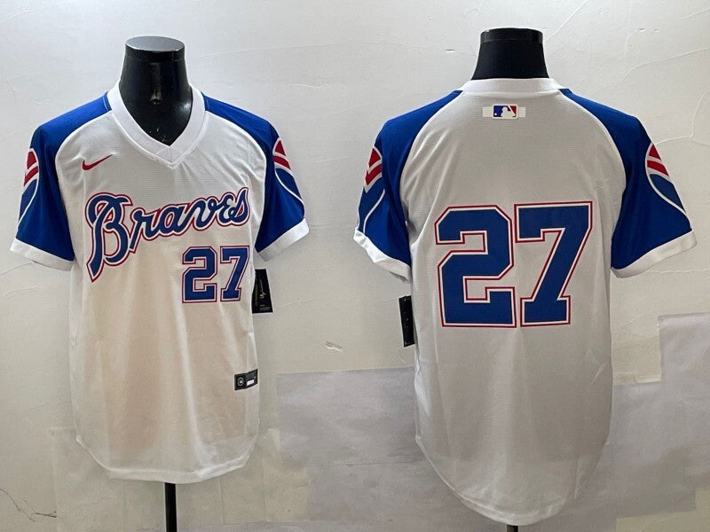 Atlanta Braves #27 Austin Riley Warriors Retro Adult Baseball Jersey baseball jersey product view 1