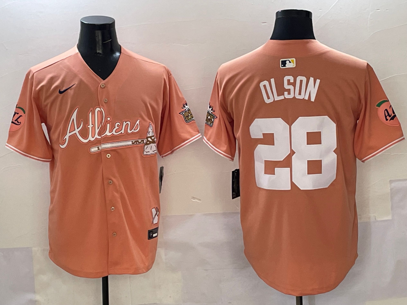 Atlanta Braves #28 Matt Olson Warriors 5 Collaboration Style 1 Baseball Jersey baseball jersey product view 1