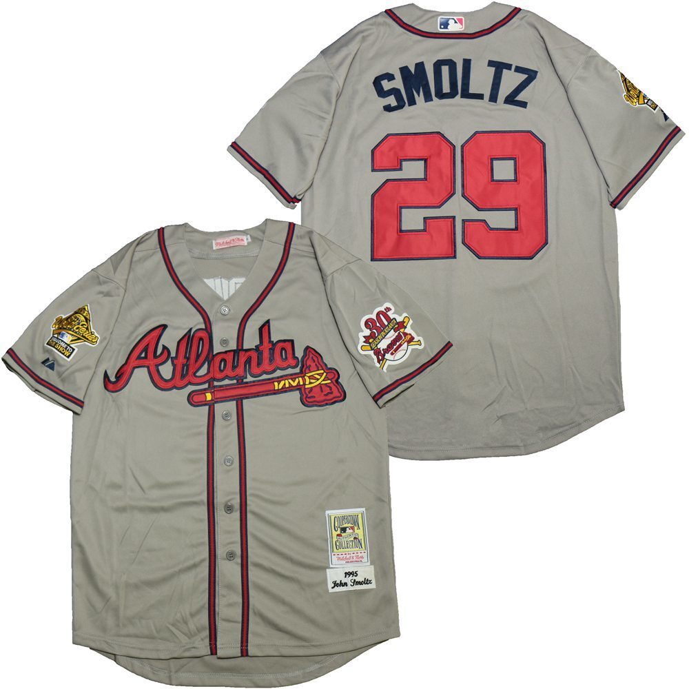 Atlanta Braves #29 John Smoltz Warriors 29 Gray 1995 Retro Baseball Jersey baseball jersey product view 1