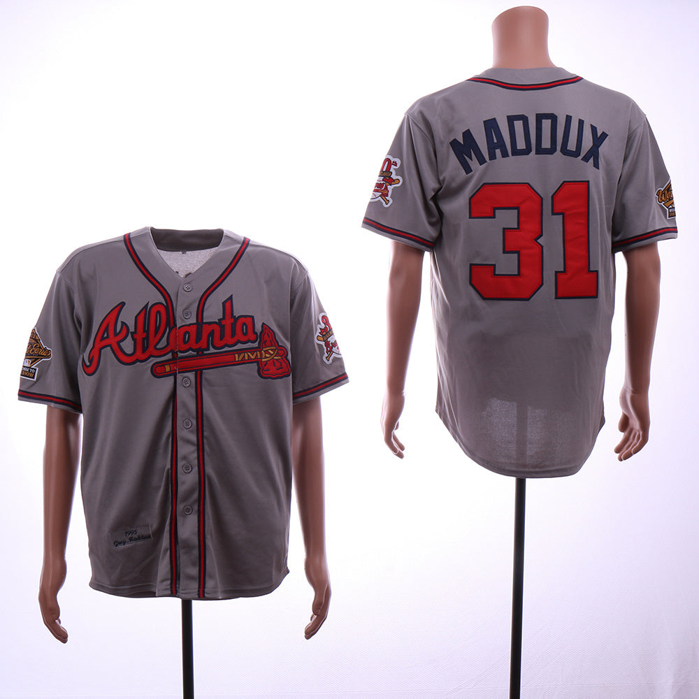 Atlanta Braves #31 Warriors 31 Gray 1995 Retro Baseball Jersey baseball jersey product view 1