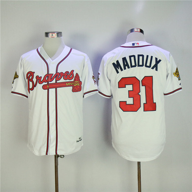Atlanta Braves #31 Warriors 31 White 1995 Retro Baseball Jersey baseball jersey product view 1