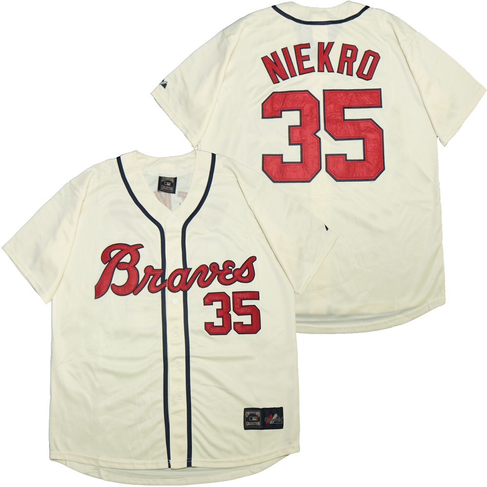 Atlanta Braves #35 Niekro Warriors 35 Off-White Retro Baseball Jersey baseball jersey product view 1