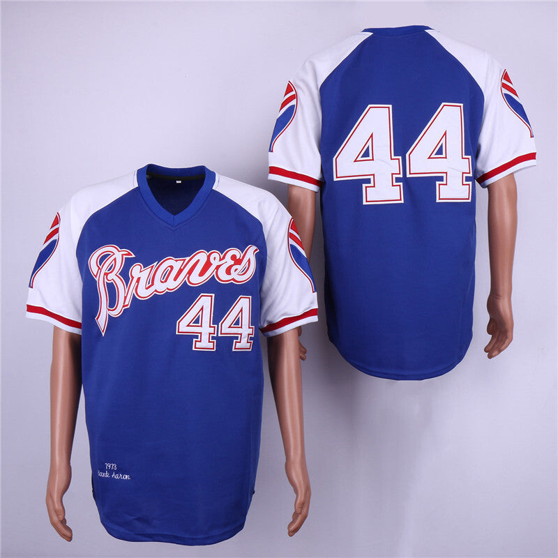 Atlanta Braves #44 Warriors 44 Blue Retro Baseball Jersey baseball jersey product view 1