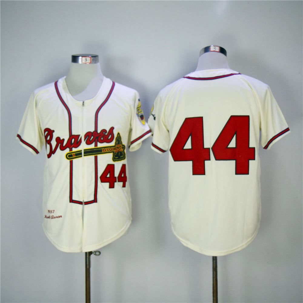 Atlanta Braves #44 Warriors 44 Off-White 1957 Retro Baseball Jersey baseball jersey product view 1