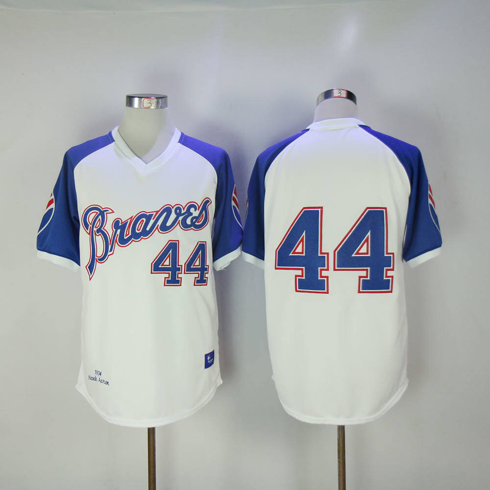 Atlanta Braves #44 Warriors 44 White Pullover 1974 Retro Baseball Jersey baseball jersey product view 1