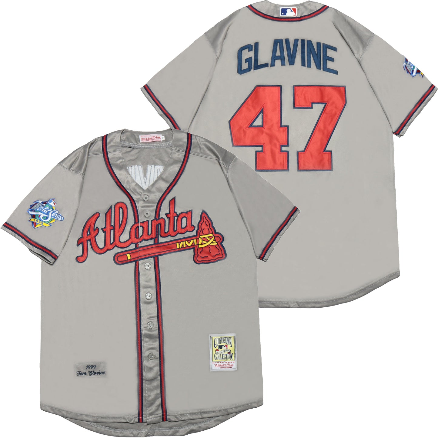 Atlanta Braves #47 Glavine Warriors 47 Gray 1999 Retro Baseball Jersey baseball jersey product view 1