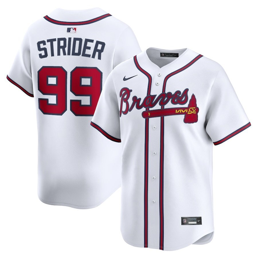 Atlanta Braves #99 Spencer Strider Home Limited Player Jersey - White Baseball Jersey baseball jersey product view 1
