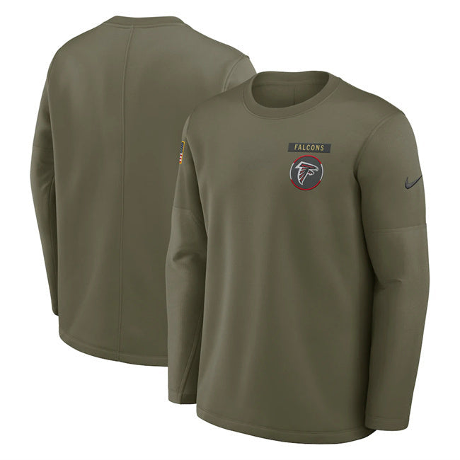 Atlanta Falcons Olive 2025 Salute to Service Sideline Coaches Therma-FIT Long Football Jersey football jersey product view 1