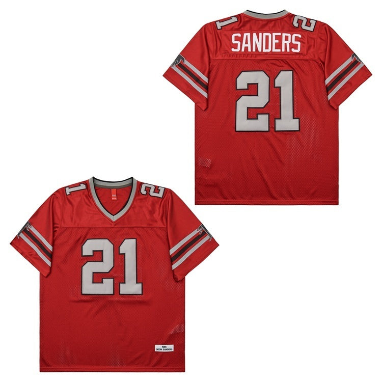 Atlanta Falcons #21 Deion Sanders Falcons 21 Red 1989 Retro Football Jersey football jersey product view 1