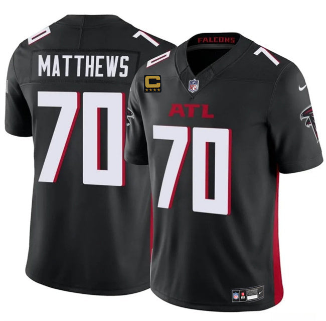 Atlanta Falcons #70 Jake Matthews Black 2025 F.U.S.E With 4-Star C Patch Vapor Football Jersey football jersey product view 1