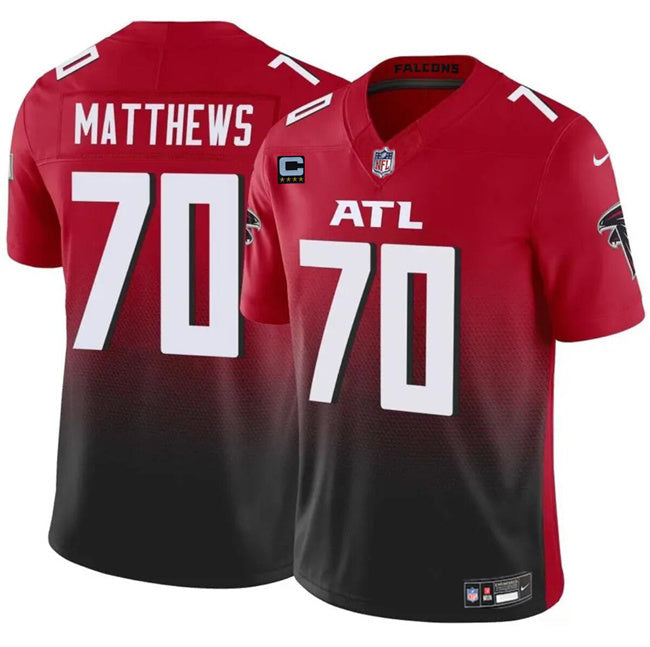 Atlanta Falcons #70 Jake Matthews Red Black 2024 F.U.S.E With 4-Star C Patch Football Jersey football jersey product view 1