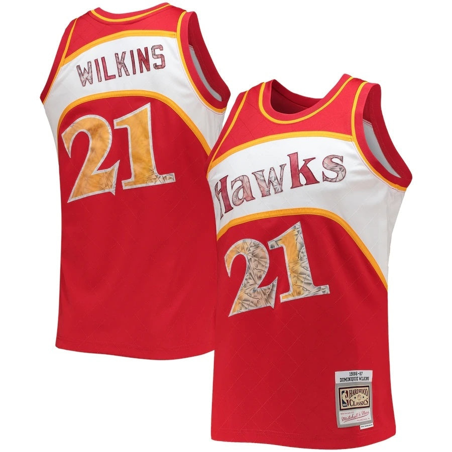 Atlanta Hawks #21 Dominique Wilkins Mitchell & Ness 1986-87 Hardwood Classics 75th Anniversary Diamond Swingman Jersey basketball jersey product view 1