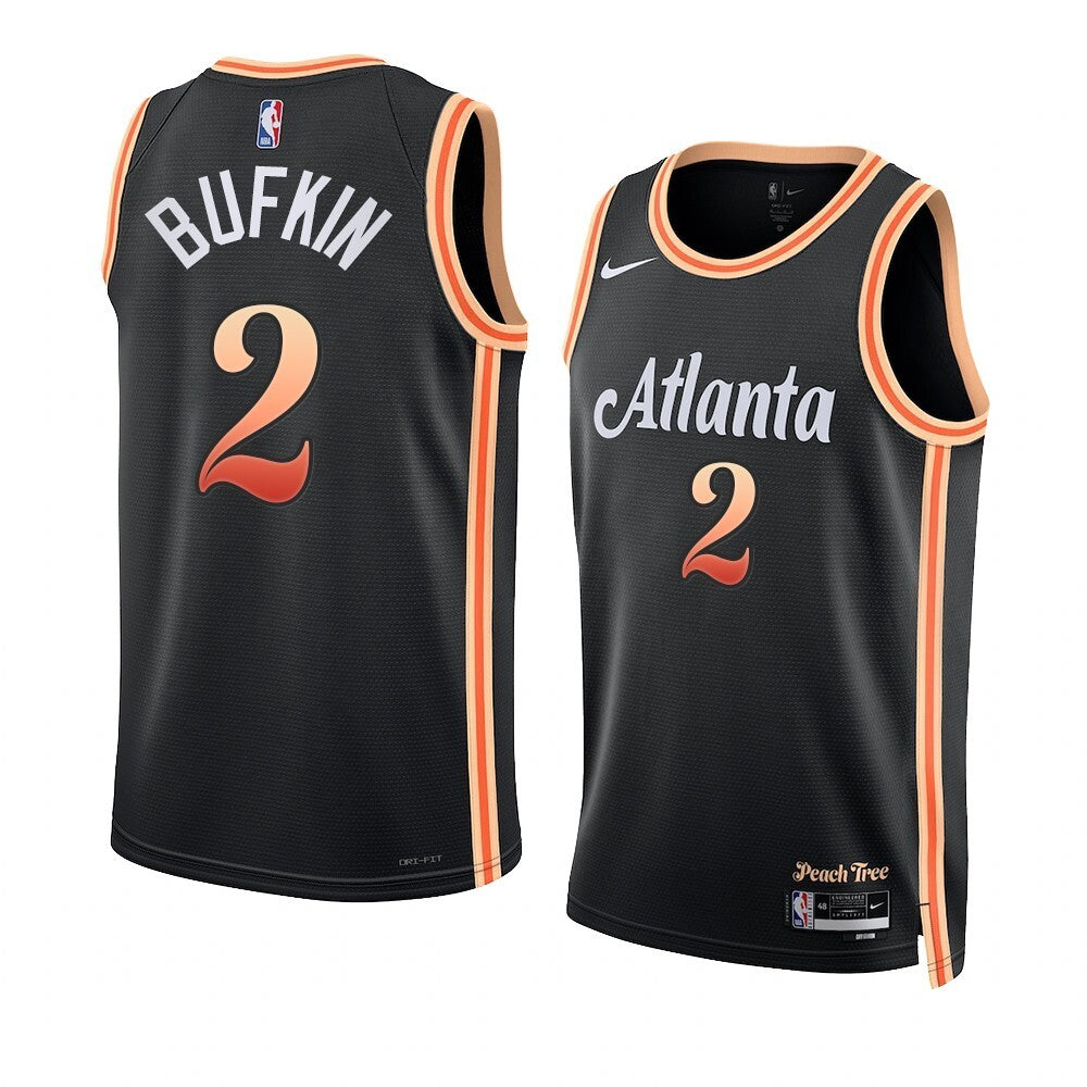 Atlanta Hawks #2 Kobe Bufkin 2023 NBA Draft Men Black Jersey 2022-2023 City Edition Basketball Jersey basketball jersey product view 1