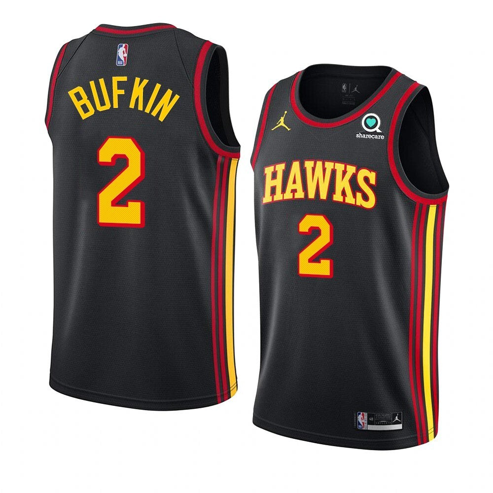 Atlanta Hawks #2 Kobe Bufkin 2023 NBA Draft Men Black Jersey 2022-2023 Statement Edition Basketball Jersey basketball jersey product view 1