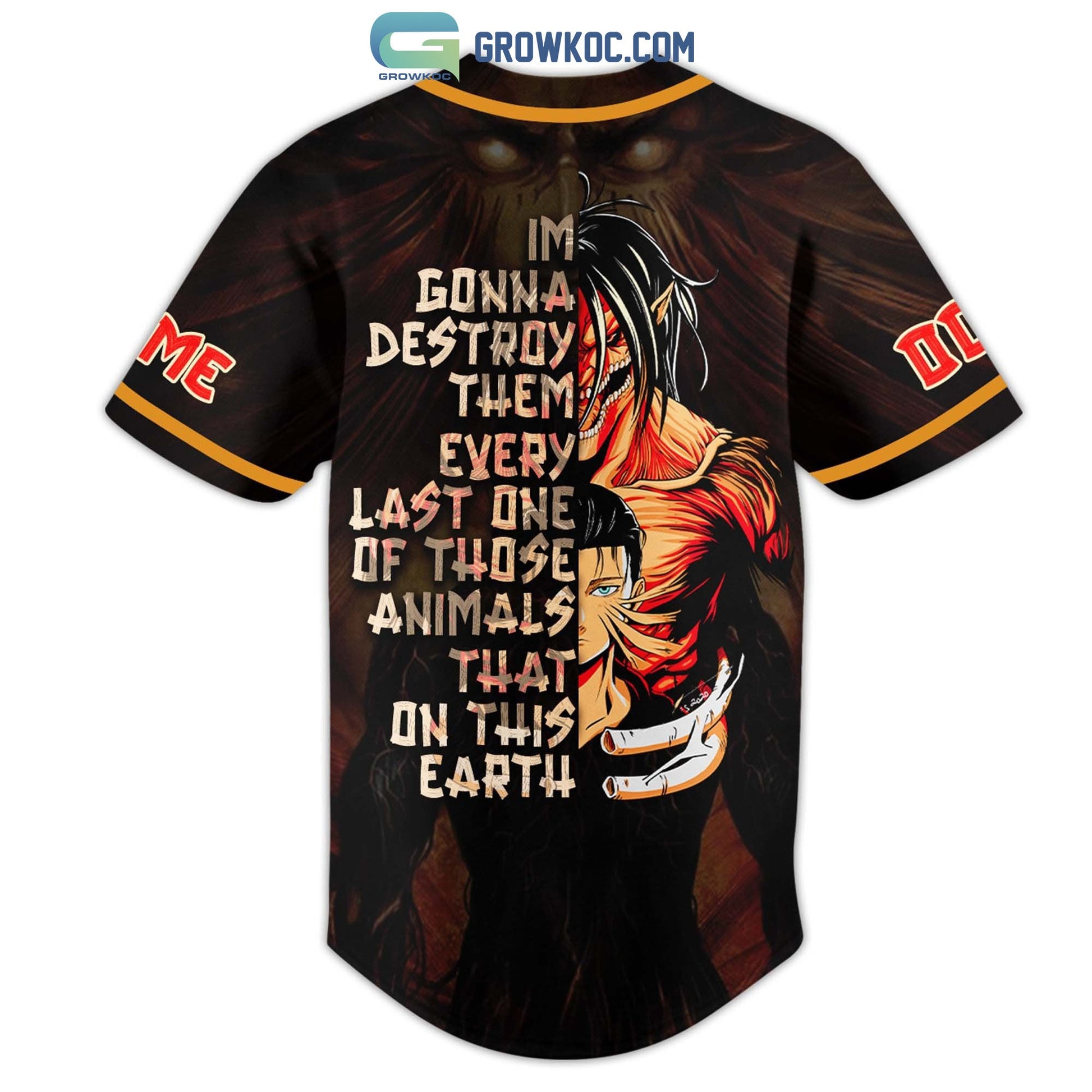 Attack On Titan Eren Yeager Personalized Baseball Jersey baseball jersey product view 3